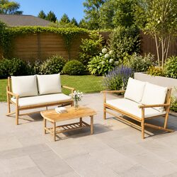 Outdoor Garden Bench Bamboo Frame Cream Cushioned Patio Seating Furniture