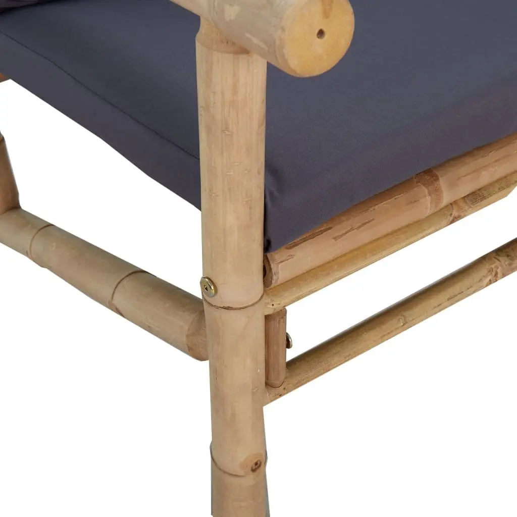 Bamboo Garden Bench Outdoor Seating with Backrest Grey Cushions