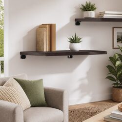 Wall Shelf Dark Brown Solid Oak Wood Rustic Storage Display Home Furniture