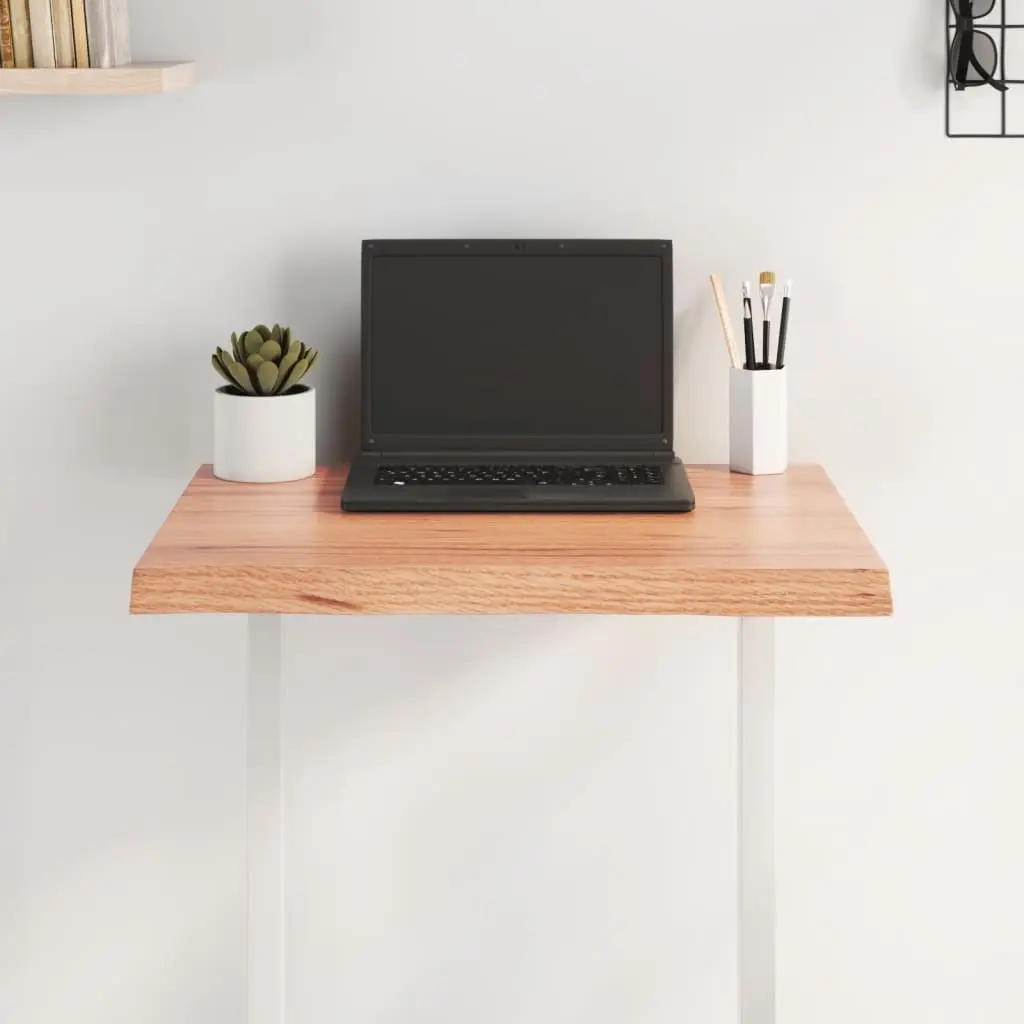 Solid Oak Wood Table Top Live Edge 60x60cm Brown Handcrafted Varnished Surface