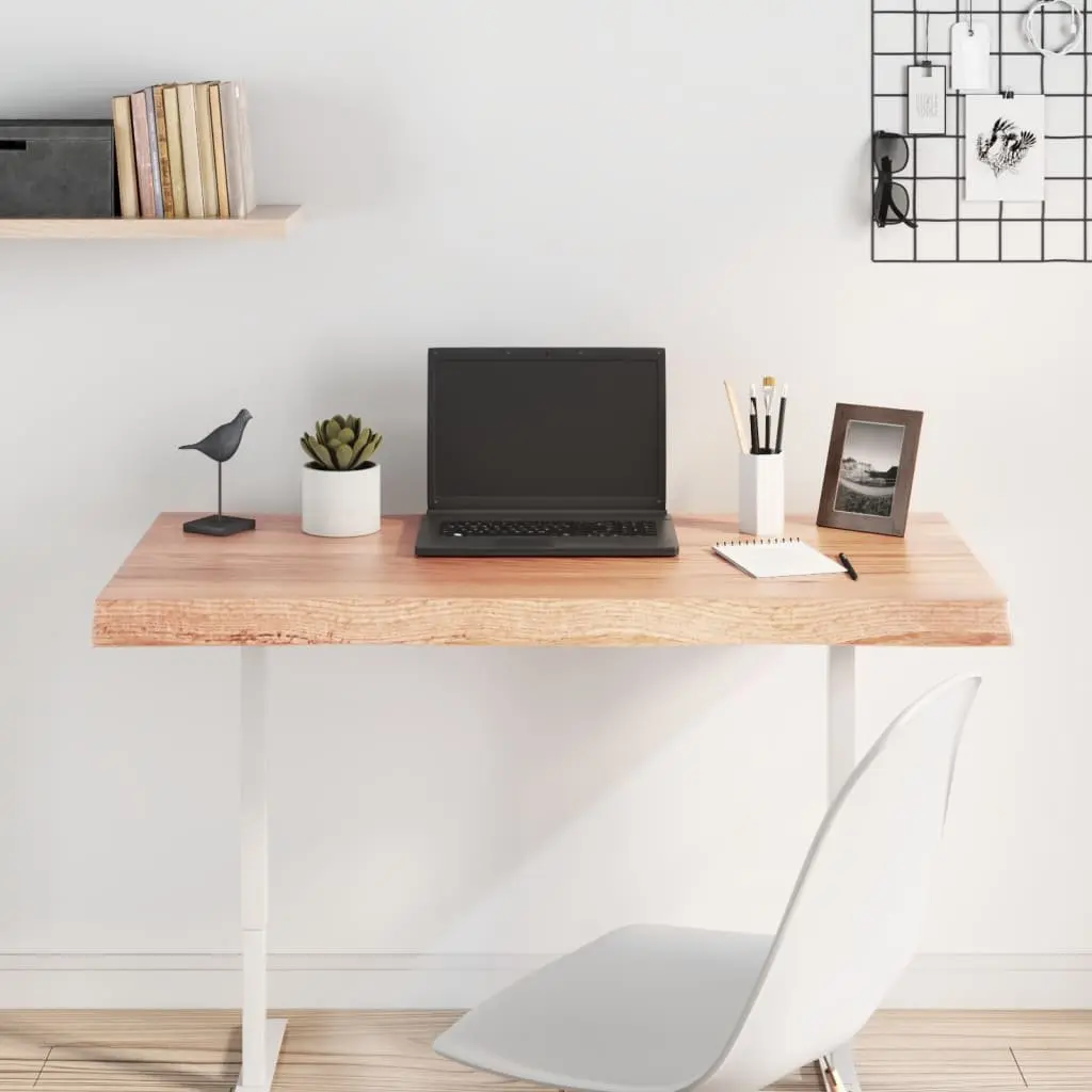 Solid Oak Wood Table Top Live Edge Brown 100x60cm Replacement Tabletop