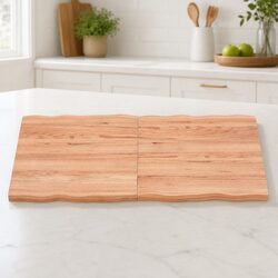 Solid Oak Wood Table Top Light Brown Live Edge Folding 120x50cm Treated Handmade