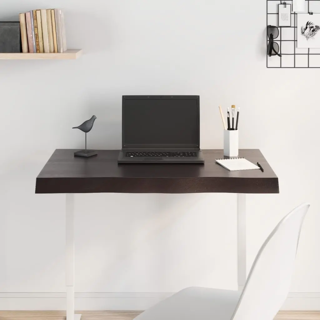Wooden Table Top Solid Oak Live Edge Dark Brown 80x50cm