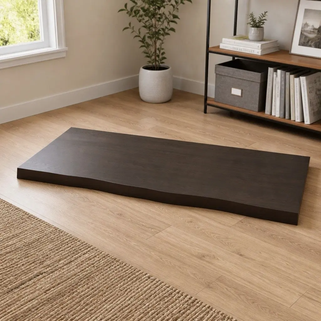 Solid Oak Wood Table Top Live Edge Dark Brown 100x50cm Replacement