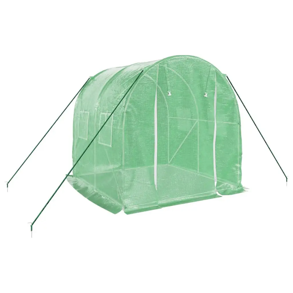 Greenhouse Steel Frame Green 2x2x2m Outdoor Plant House with PE Cover and Zippered Roll-Up Door