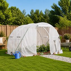 Greenhouse with Steel Frame White 6 m² 3x2x2 m PE Cover Roll-up Door
