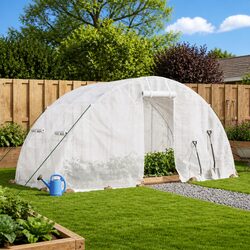 Greenhouse Steel Frame White 10 m² Garden Plant House UV-resistant PE Cover