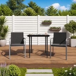 Outdoor Garden Chairs with Cushions 2 pcs Black Poly Rattan Patio Seating