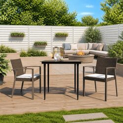 Outdoor Garden Chairs Set 2 pcs Brown Poly Rattan Patio Seating with Cushions