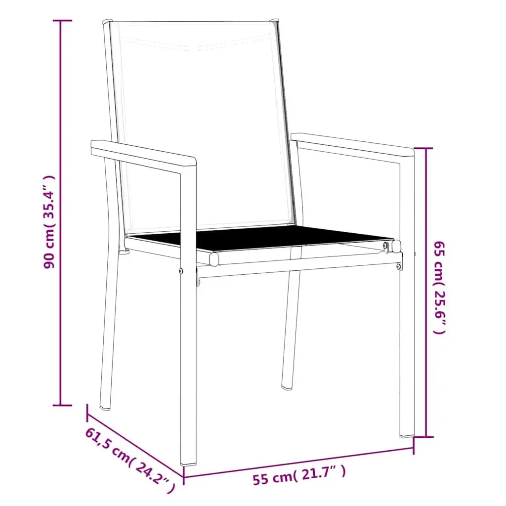 Garden Chairs Textilene Steel Frame Black 2 Piece Set