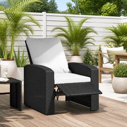 Garden Reclining Chair Outdoor Lounge Seating with Cushions Black Poly Rattan