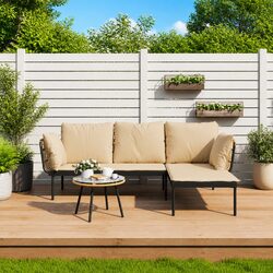 3 Piece Outdoor Garden Lounge Set Anthracite Poly Rattan with Beige Cushions