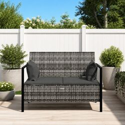 2-Seater Garden Bench with Storage Cushions Grey Outdoor Seating Patio Furniture