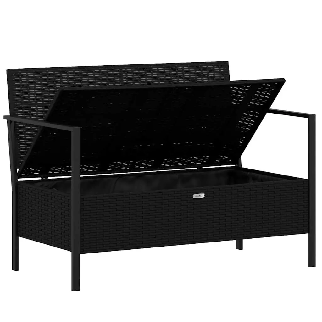 2-Seater Garden Bench Storage Compartment Black PE Rattan Outdoor Furniture