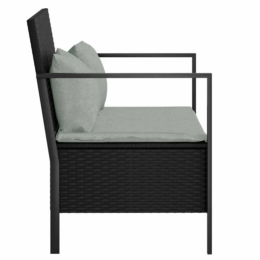 2-Seater Garden Bench Storage Compartment Black PE Rattan Outdoor Furniture