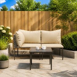 Garden Lounge Set 3 Piece Outdoor Furniture with Cushions Grey Poly Rattan