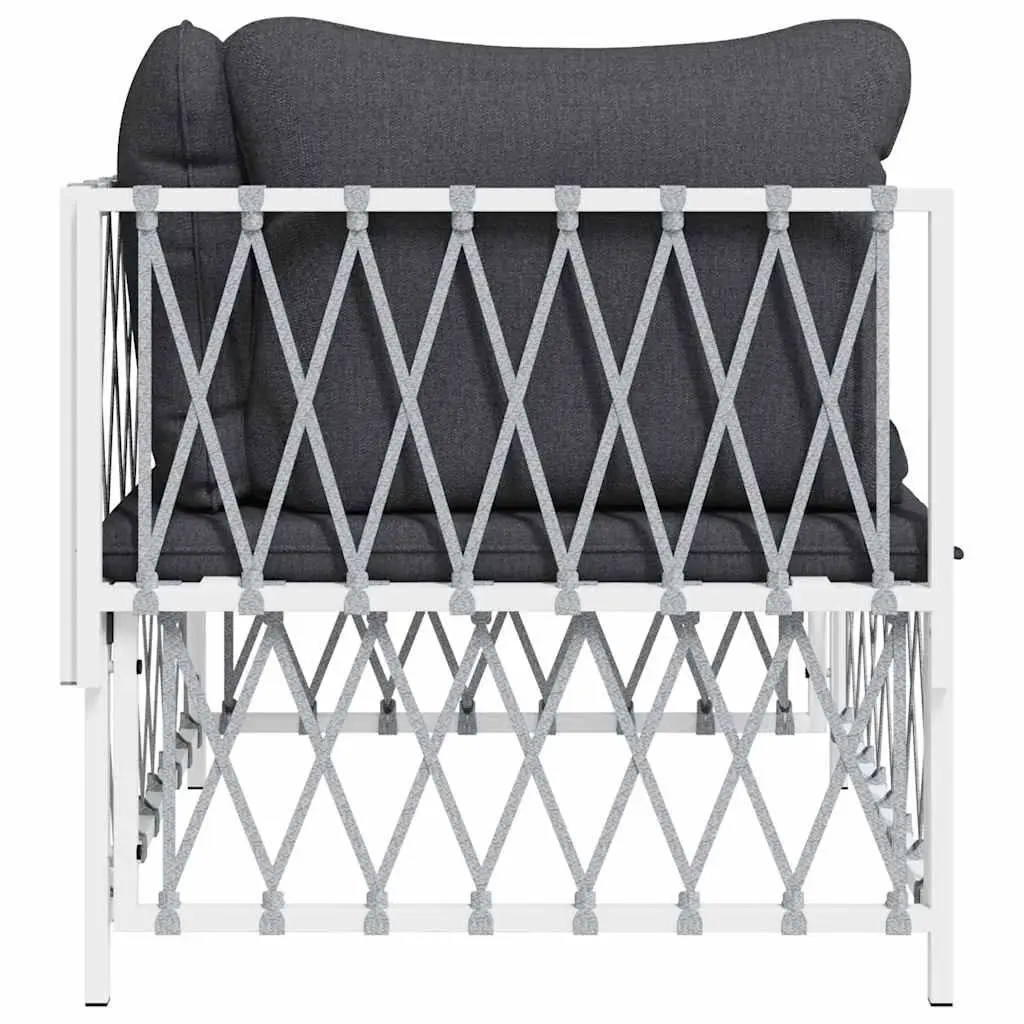 Outdoor Corner Sofa Garden Sectional Seating with Cushions White Woven Fabric