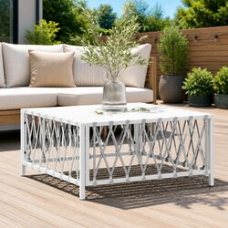 Outdoor Garden Table White 70x70x34cm Woven Fabric Patio Coffee Table Furniture