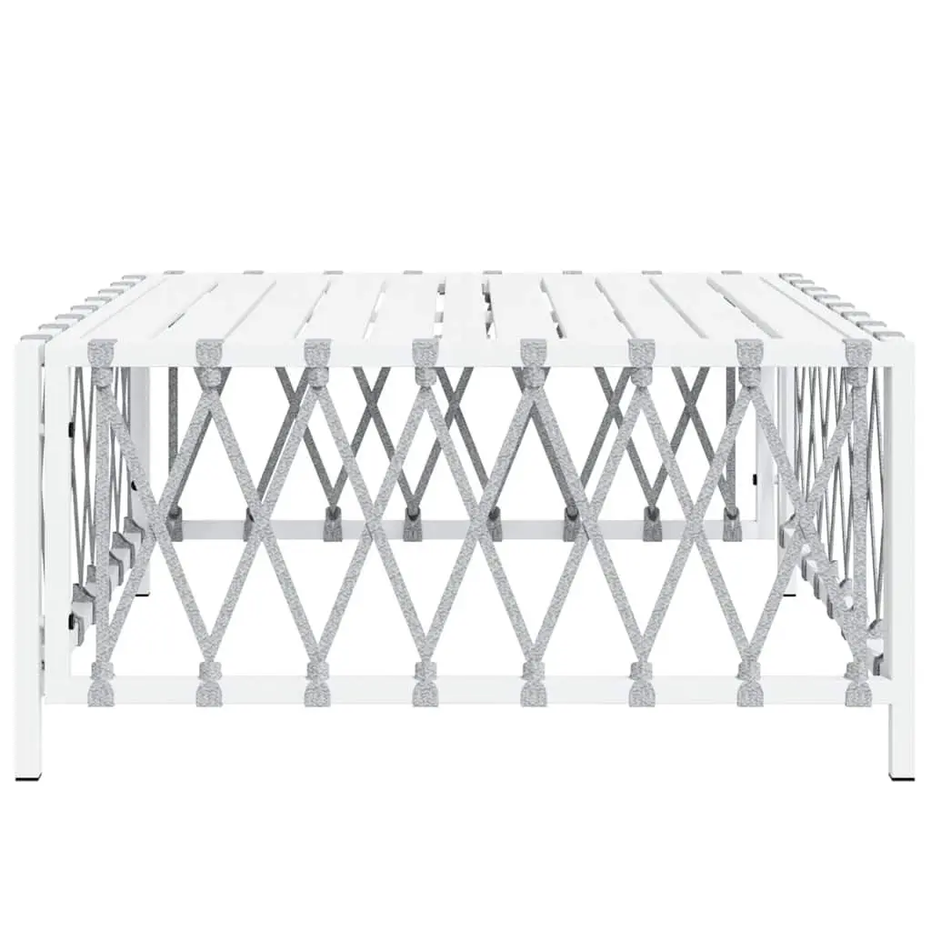 Outdoor Garden Table Woven Fabric 70x70x34cm White Powder-coated Steel Frame