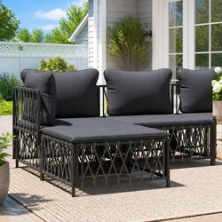 Garden Footstool Ottoman Outdoor Seating Anthracite Woven Fabric Cushion
