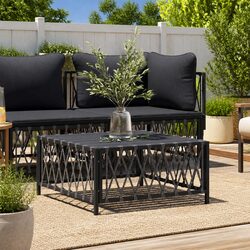 Garden Table Anthracite 70x70x34 cm Outdoor Woven Fabric Patio Furniture
