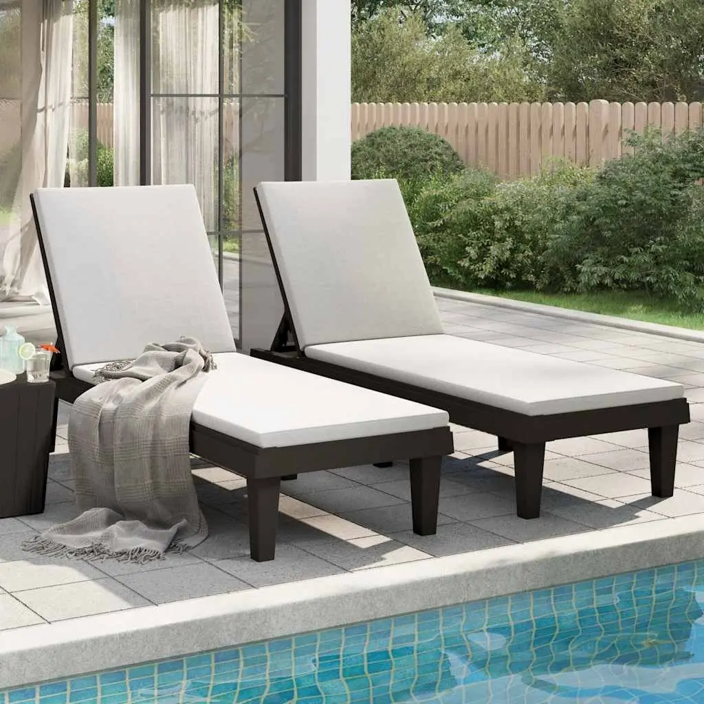 Sun Loungers Adjustable Backrest 2 pcs Black Outdoor Chaise Lounge Recliners