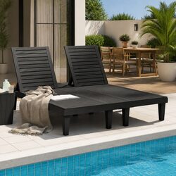 Double Sun Lounger Black Adjustable Reclining Outdoor Garden Patio Daybed