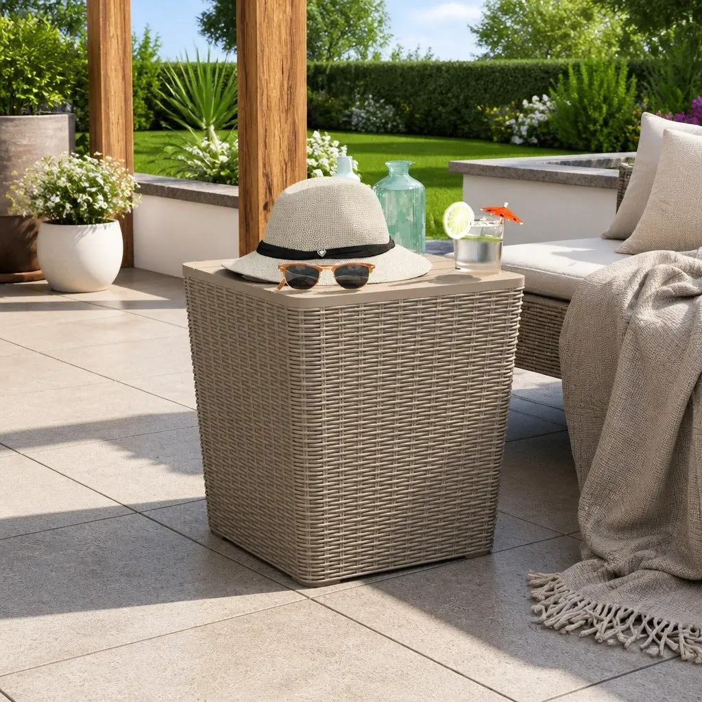Garden Storage Table Removable Lid Light Brown Polypropylene Outdoor Furniture
