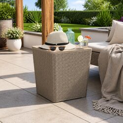 Garden Storage Table Outdoor Furniture Removable Lid Brown Side Table