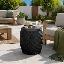 Garden Storage Box 4-in-1 Outdoor Stool Side Table Ice Cooler Black