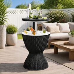 Outdoor Ice Cooler Table 3-in-1 Black Polypropylene Cocktail Coffee Furniture