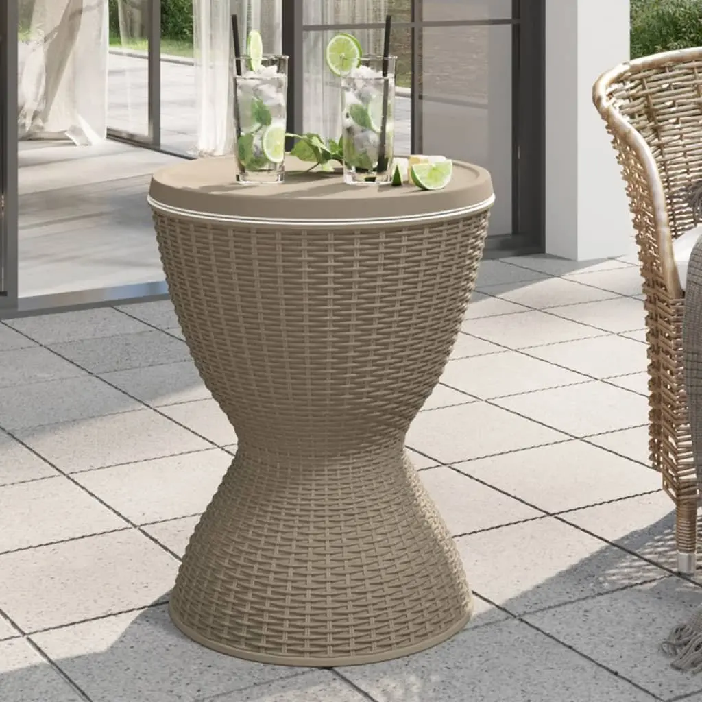 3-in-1 Ice Cooler Table Outdoor Furniture Cocktail Coffee Brown Polypropylene