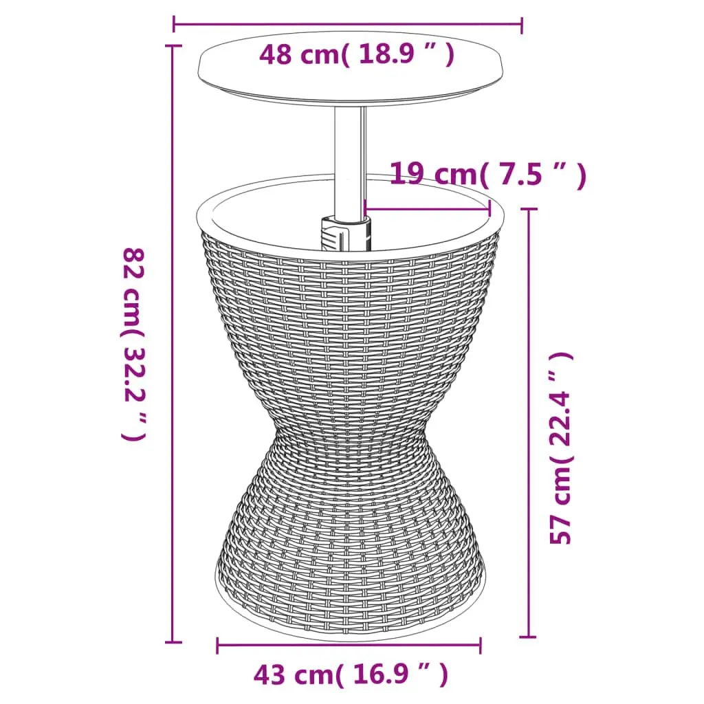 3-in-1 Ice Cooler Table Outdoor Furniture Cocktail Coffee Brown Polypropylene
