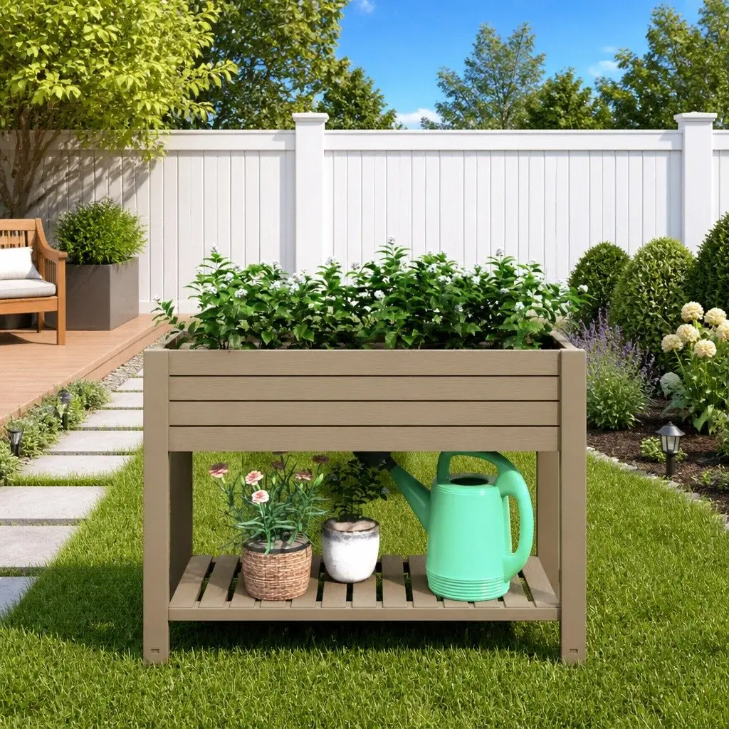 Garden Raised Bed Planter Box Self Watering 110x45x79 cm Brown Polypropylene