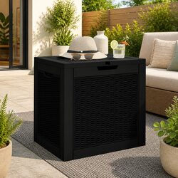 Garden Storage Box Black Outdoor Rattan Design Polypropylene 55.5x43x53cm