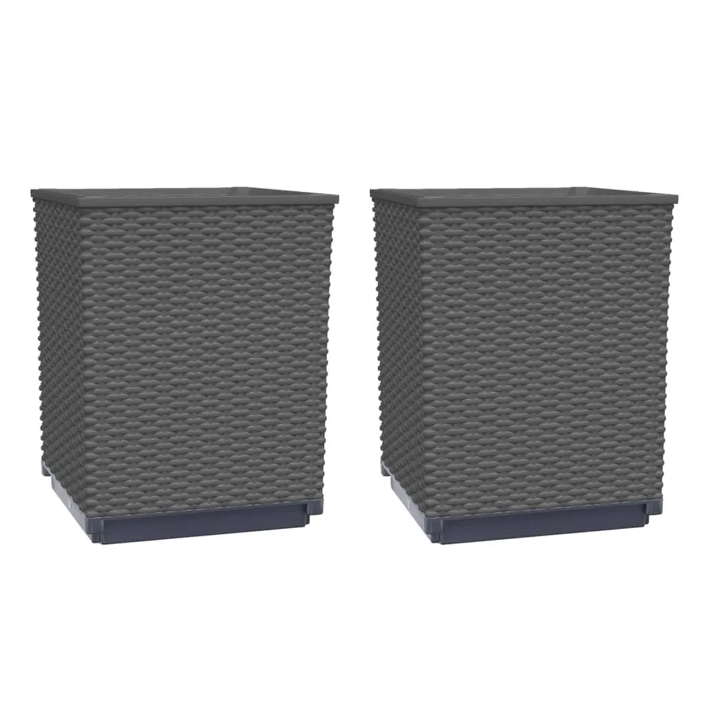 Black Planters 30x30x37cm Durable Polypropylene Set of 2 Garden Flower Pots Outdoor