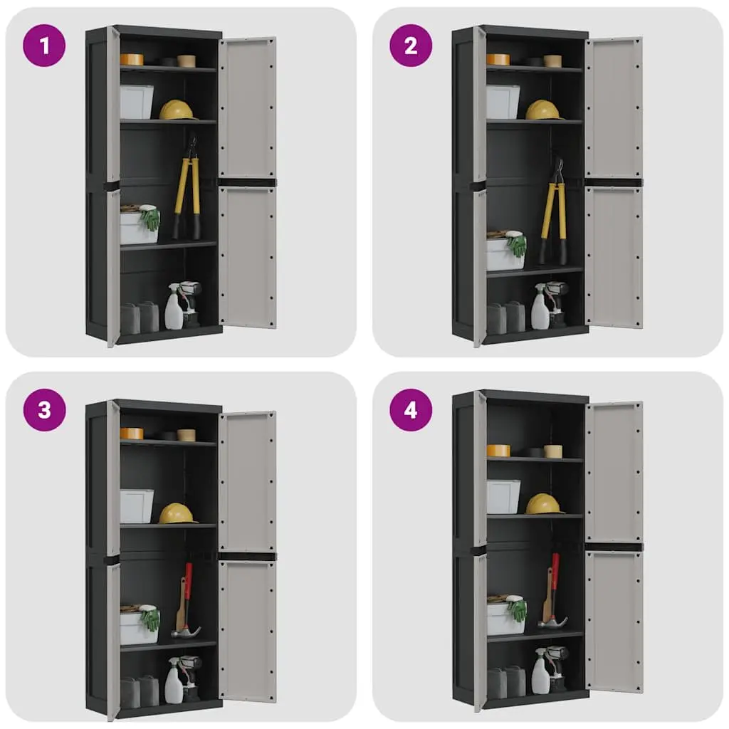 Outdoor Storage Cabinet Lockable Weather-Resistant Grey Black 65x37x165cm Garden Cupboard