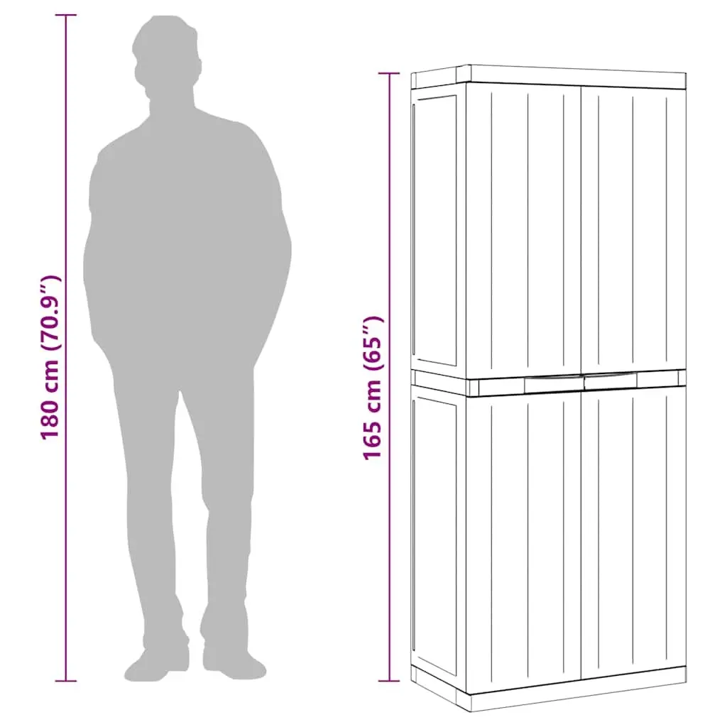 Outdoor Storage Cabinet Lockable Weather-Resistant Grey Black 65x37x165cm Garden Cupboard