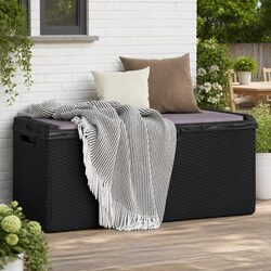 Garden Storage Box with Seat Cushion 350L Outdoor Patio Rattan Look Anthracite