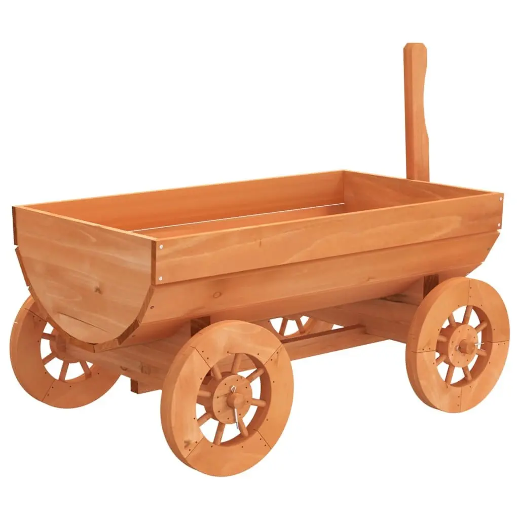 Garden Wagon Solid Wood Fir Planter Cart with Wheels Handle Brown
