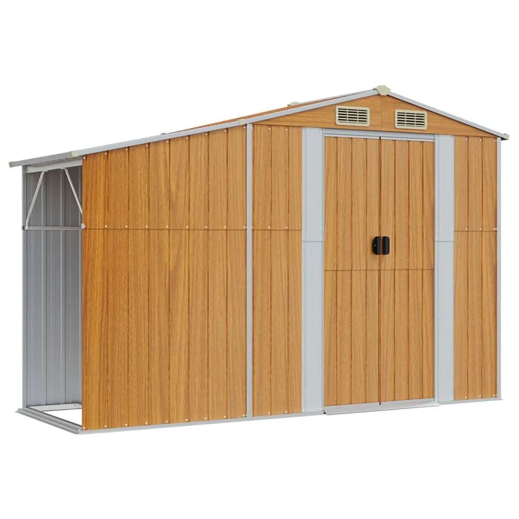 Garden Shed Galvanised Steel Brown 277x93x179 cm Outdoor Storage Tool House