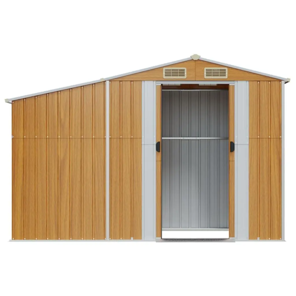 Garden Shed Galvanised Steel Brown 277x93x179 cm Outdoor Storage Tool House