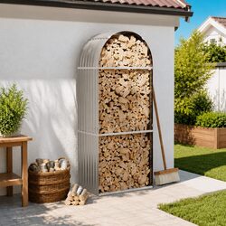 Log Holder Grey Steel Firewood Storage Rack Galvanised Fireplace Wood Carrier