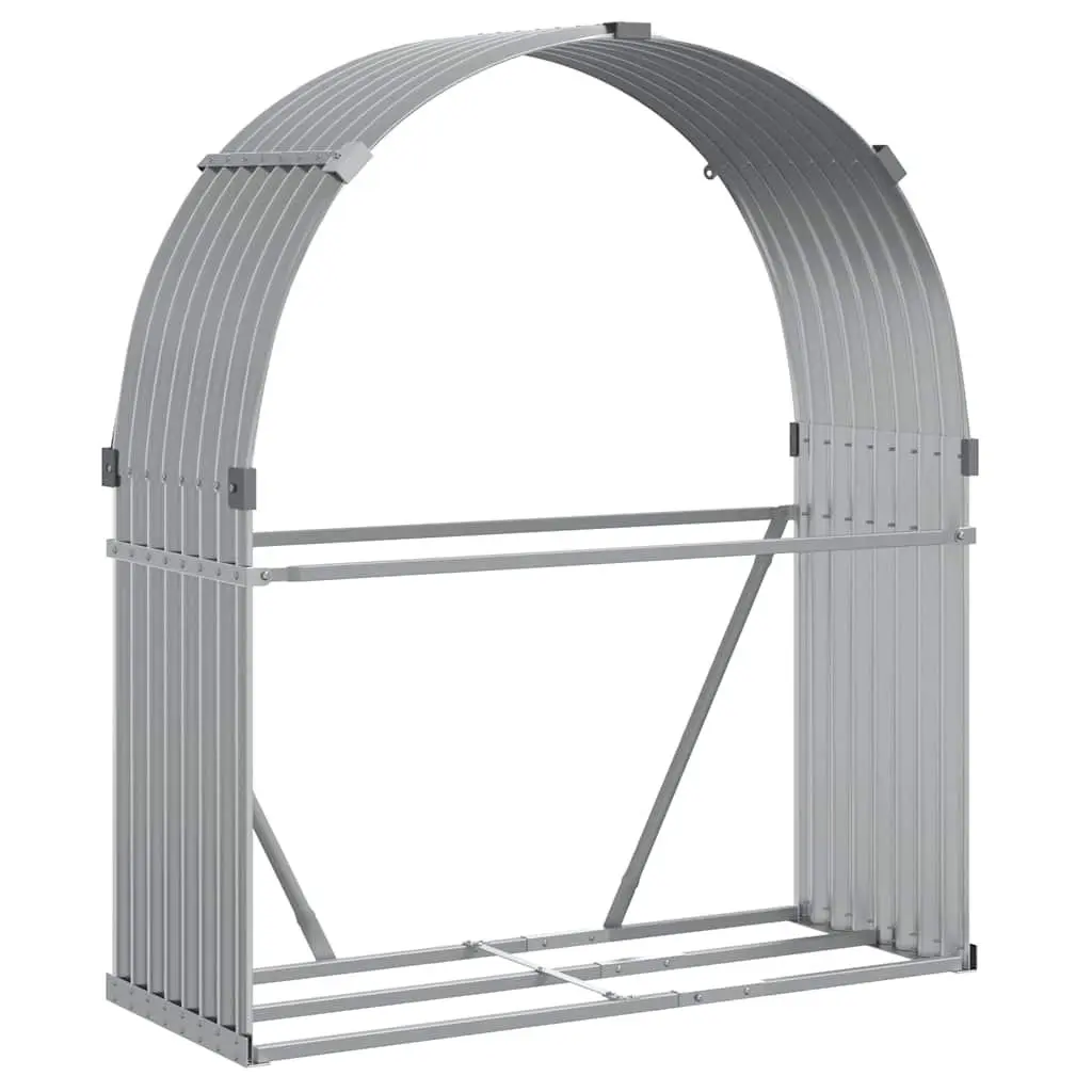 Log Holder Rack Galvanised Steel Outdoor Firewood Storage Grey 120x45x140cm