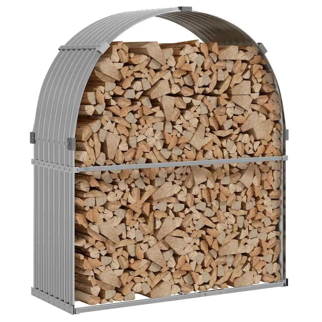 Log Holder Rack Galvanised Steel Outdoor Firewood Storage Grey 120x45x140cm