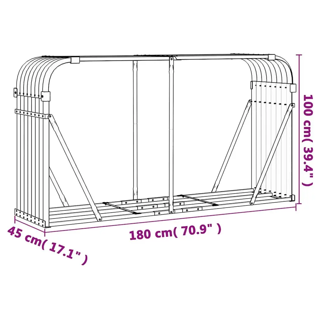 Log Holder Rack Heavy Duty Galvanised Steel 180x45x100 cm Grey Outdoor Firewood Storage