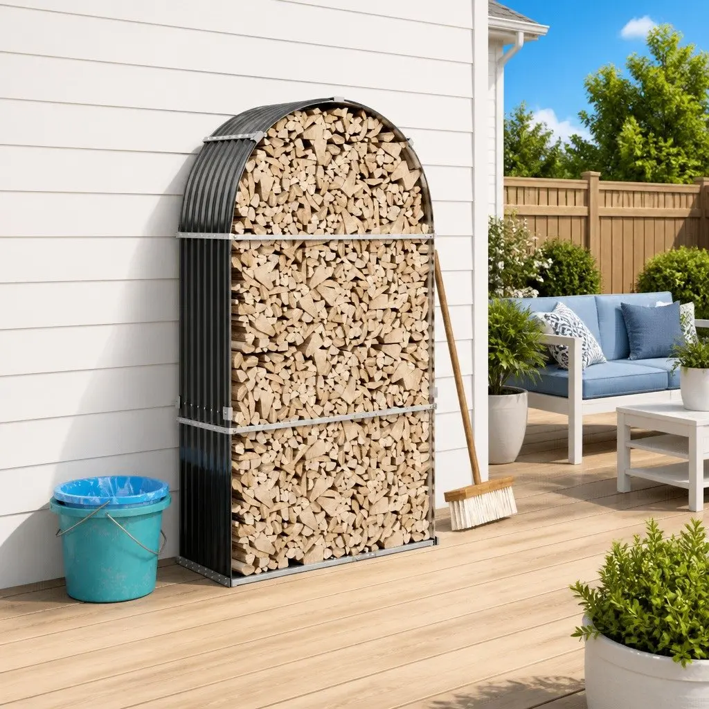 Log Holder Anthracite 120x45x210 cm Galvanised Steel Fireplace Wood Storage Rack