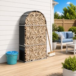 Log Holder Anthracite 120x45x210 cm Galvanised Steel Fireplace Wood Storage Rack