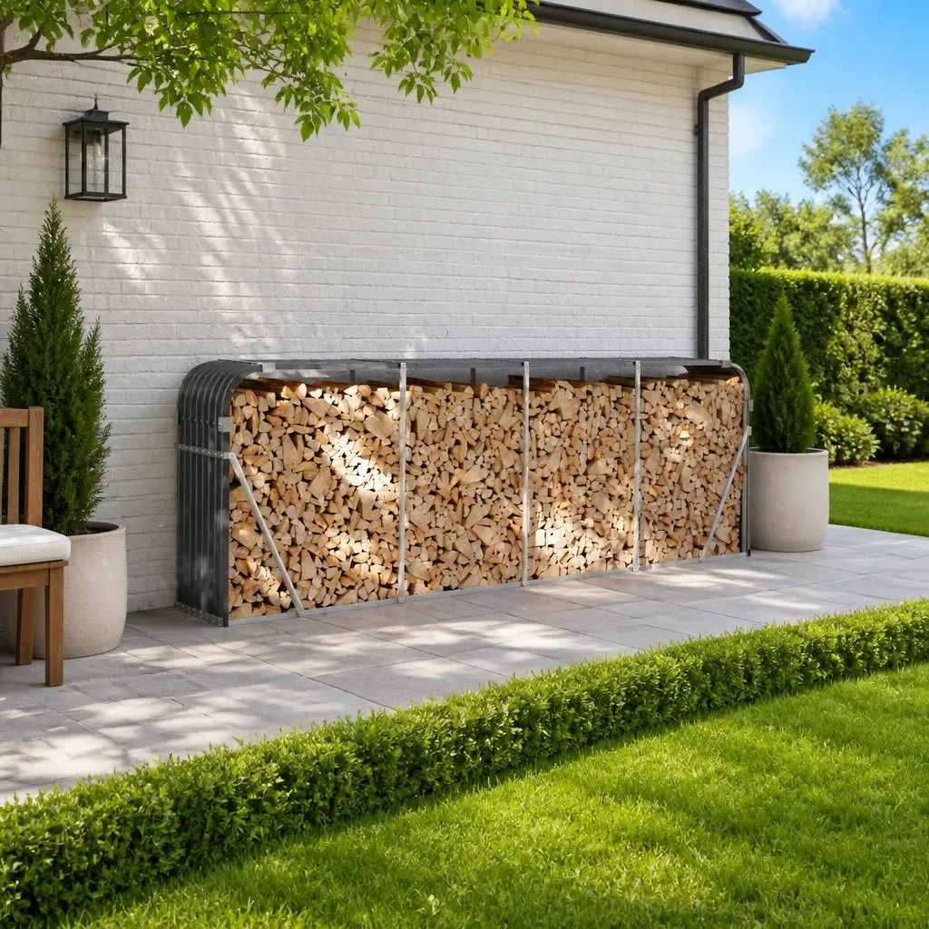 Log Holder Galvanised Steel Outdoor Wall Mount Anthracite 300 x 45 x 100 cm