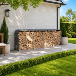 Log Holder Anthracite Galvanised Steel Firewood Storage Rack Wall Mount Outdoor